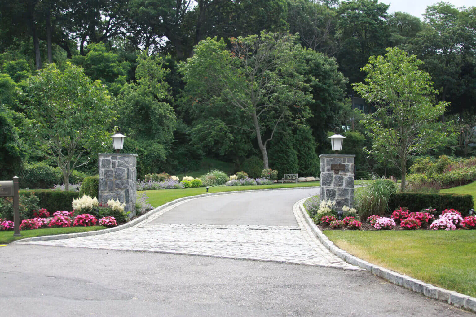 Beautiful landscape design with flowers and professional planting