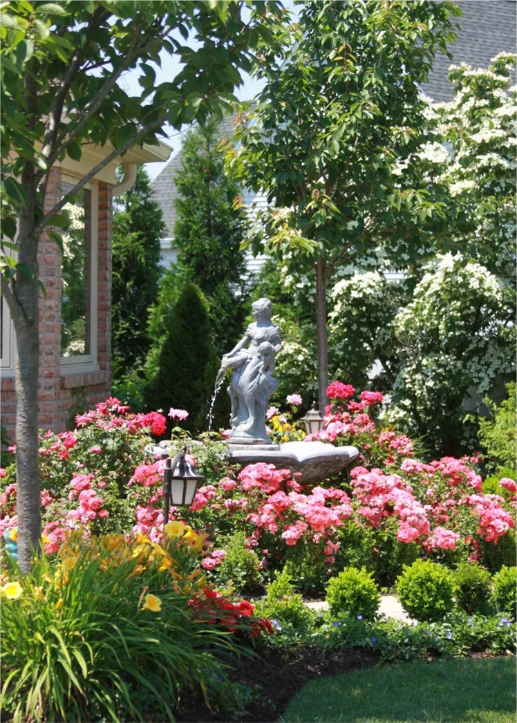 Beautiful landscape design with flowers and professional planting